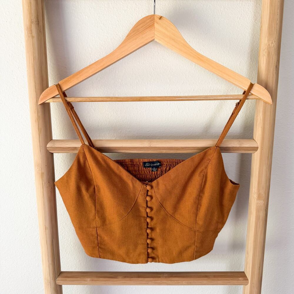 Shinestar Rust Brown Orange Linen Blend Crop Cami Top Women’s Size Large